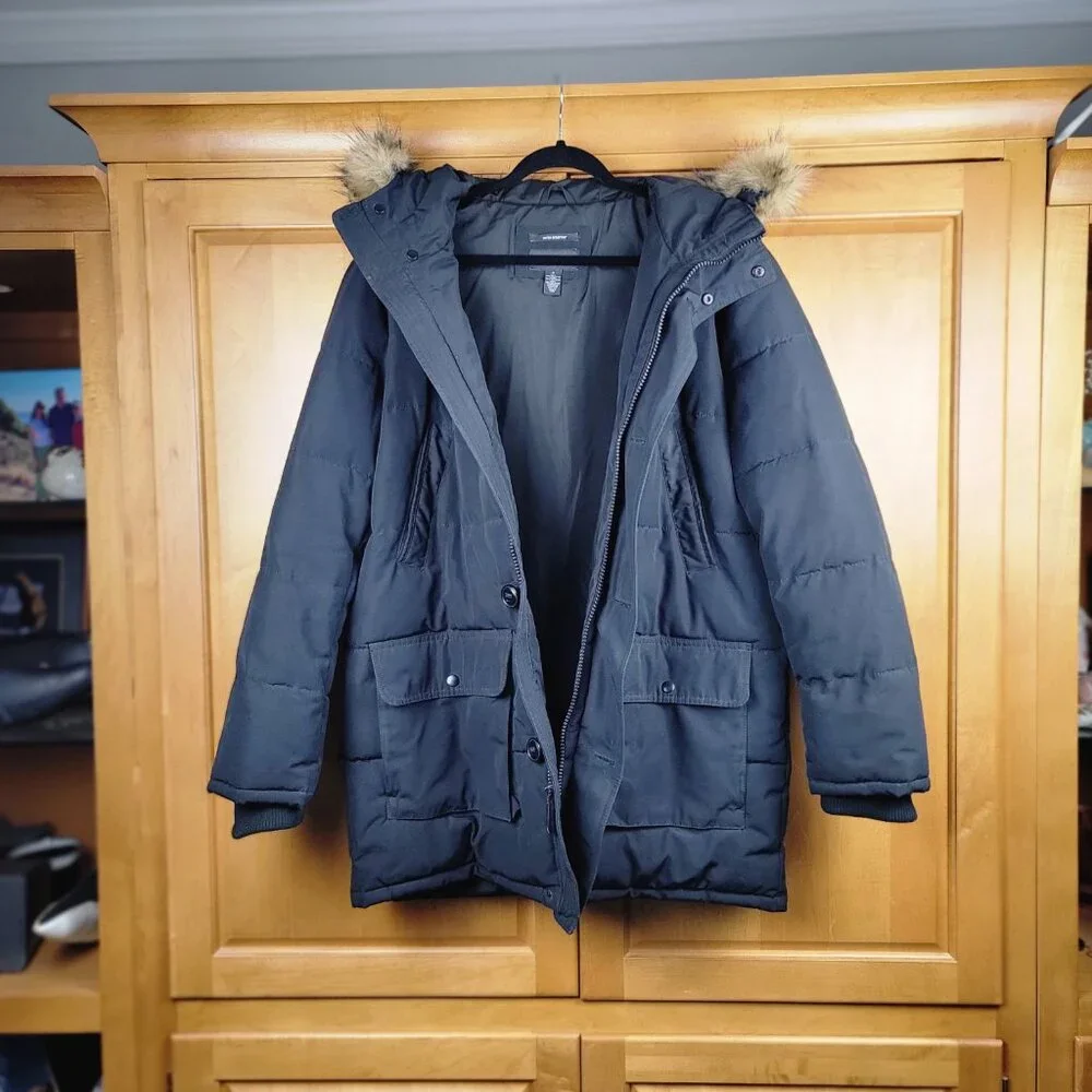 Men's Black Claiborne Long Hooded Water Resistant Snorkel Coat - M